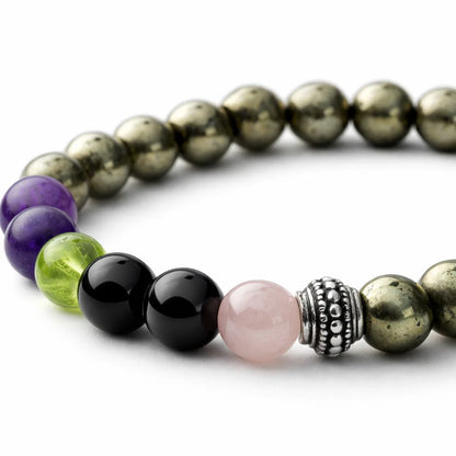 Skin radiance crystal bracelet with round beads on a clean white background