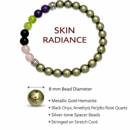 Skin radiance crystal bracelet infographic summarising visible product features