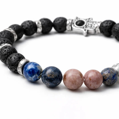 Thyroid support crystal bracelet showing the bead colour and surface on white