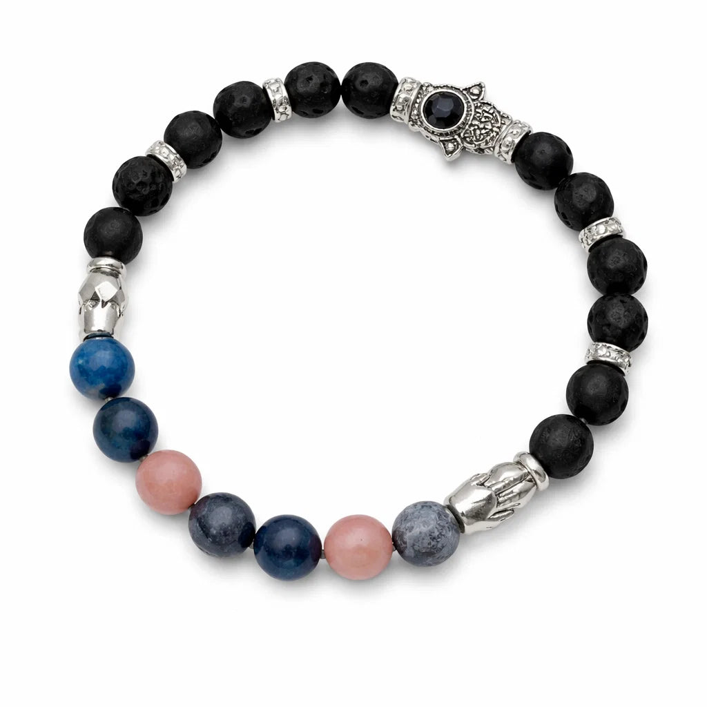 Thyroid support crystal bracelet in a close white-background bead view