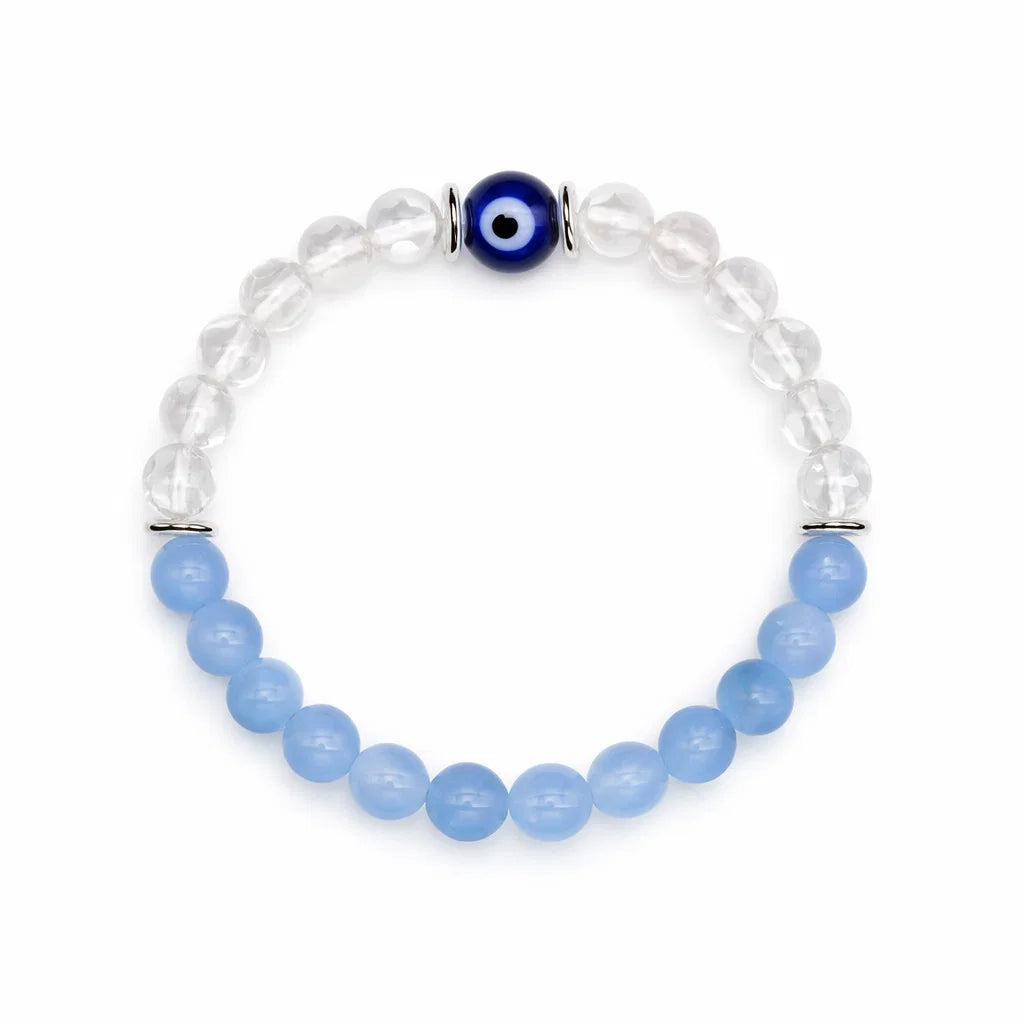 Aquarius birthstone crystal bracelet showing the bead colour and surface on white