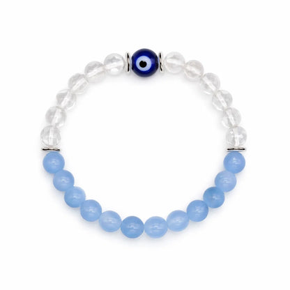 Aquarius birthstone crystal bracelet showing the bead colour and surface on white