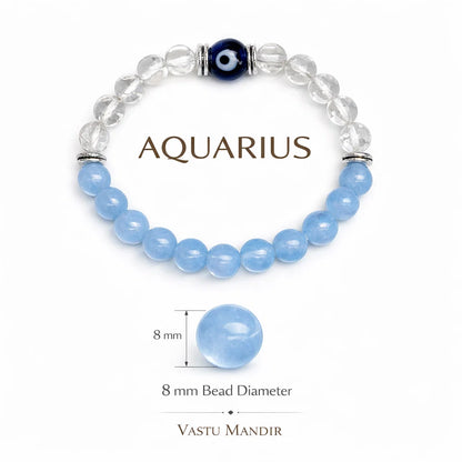 Aquarius birthstone crystal bracelet with round beads on a clean white background