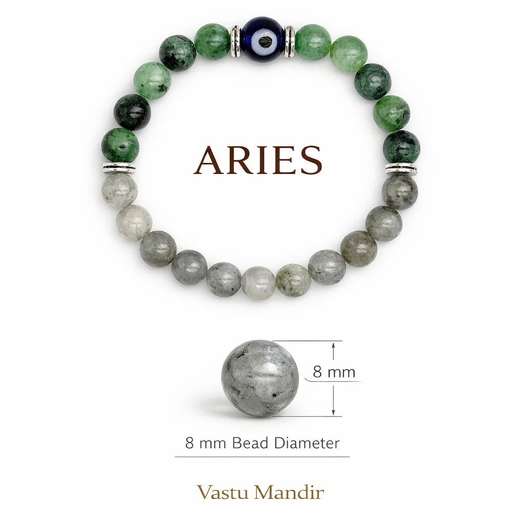 Aries zodiac crystal bracelet in a close white-background bead view