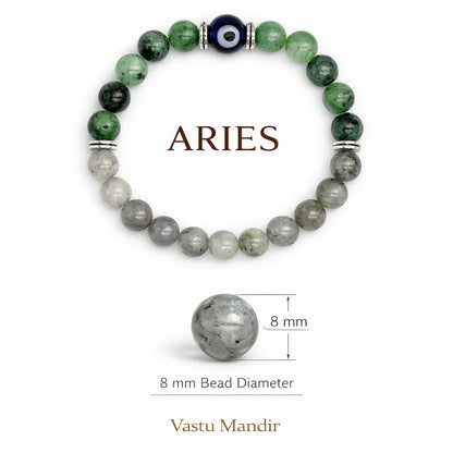 Aries zodiac crystal bracelet in a close white-background bead view