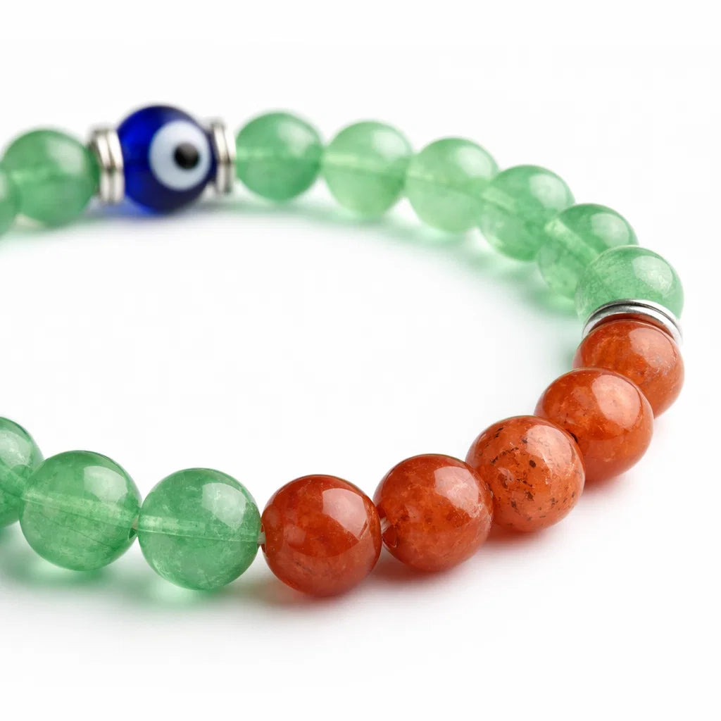 Cancer zodiac crystal bracelet showing the bead colour and surface on white
