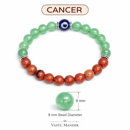 Cancer zodiac crystal bracelet with round beads on a clean white background
