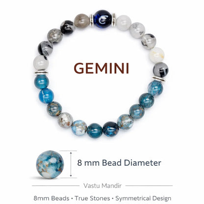 Gemini zodiac crystal bracelet with round beads on a clean white background