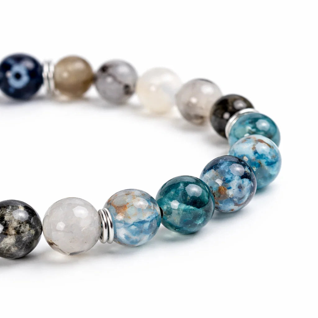 Gemini zodiac crystal bracelet showing the bead colour and surface on white