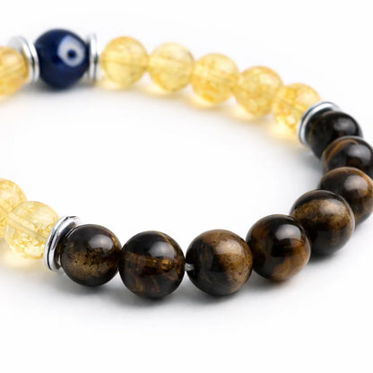 Leo zodiac crystal bracelet in a close white-background bead view
