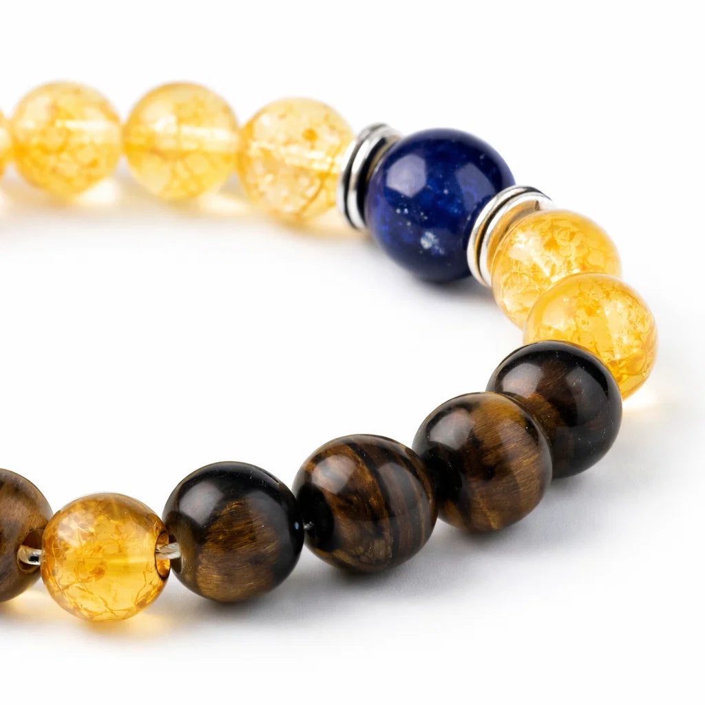 Leo zodiac crystal bracelet showing the bead colour and surface on white
