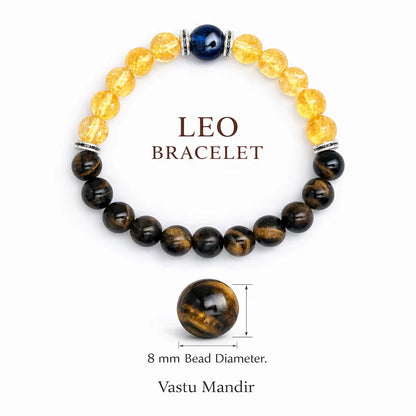 Leo zodiac crystal bracelet with round beads on a clean white background