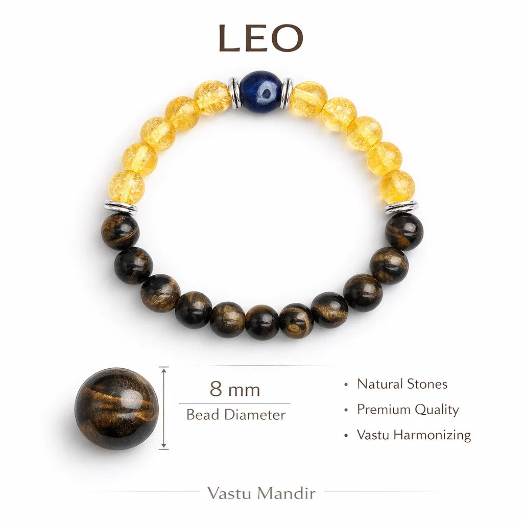 Leo zodiac crystal bracelet centred in a clean product photograph