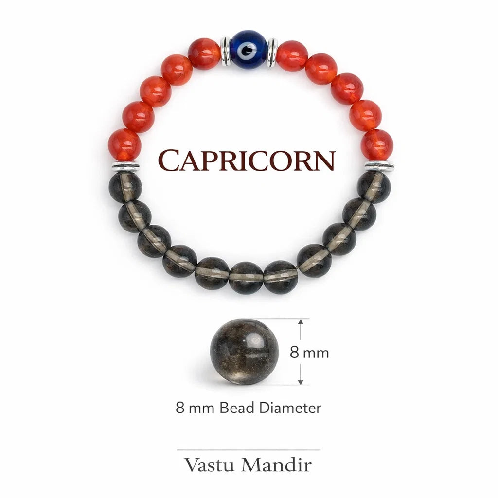 Capricorn zodiac crystal bracelet with round beads on a clean white background