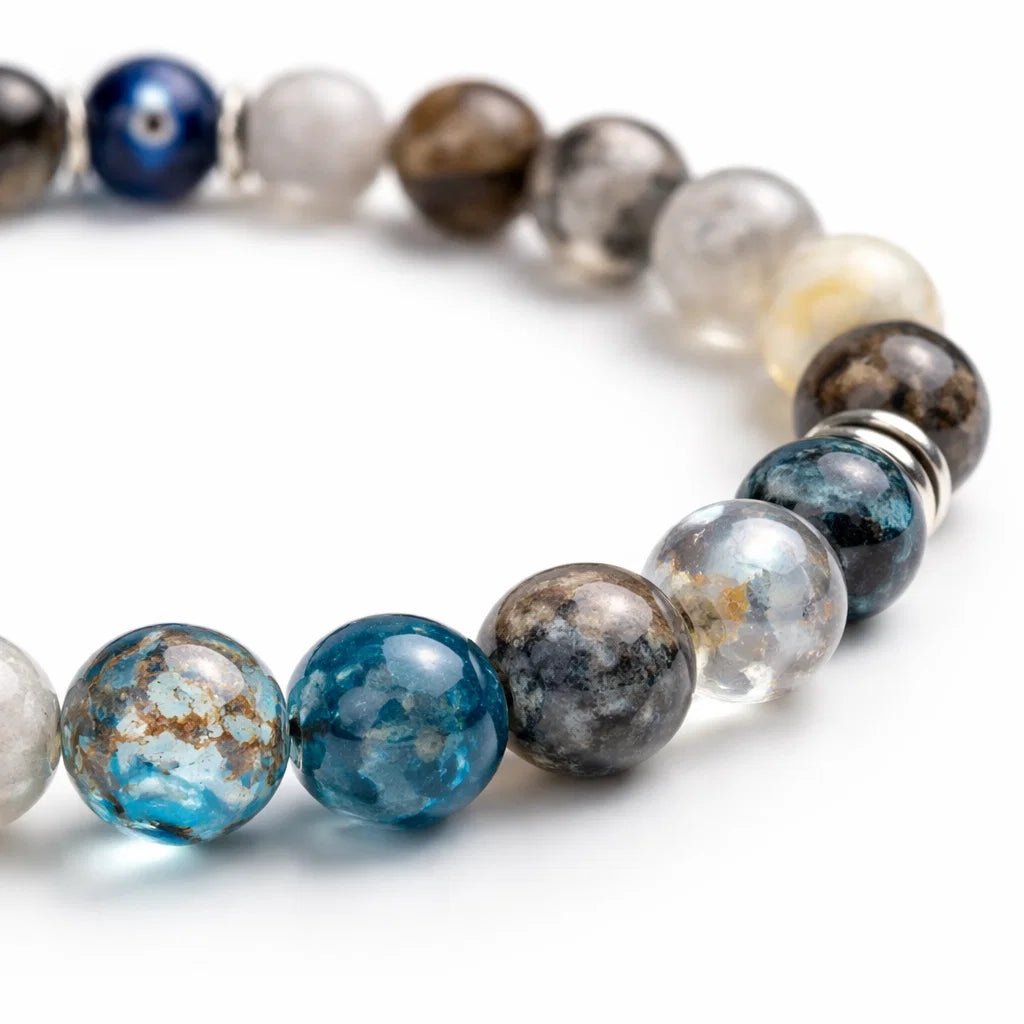 Gemini zodiac crystal bracelet in a close white-background bead view