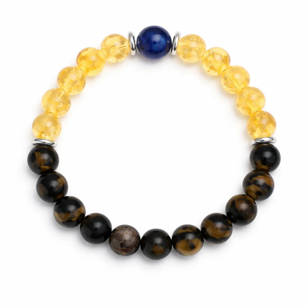 Leo zodiac bracelet shown in a second circular bead arrangement on white