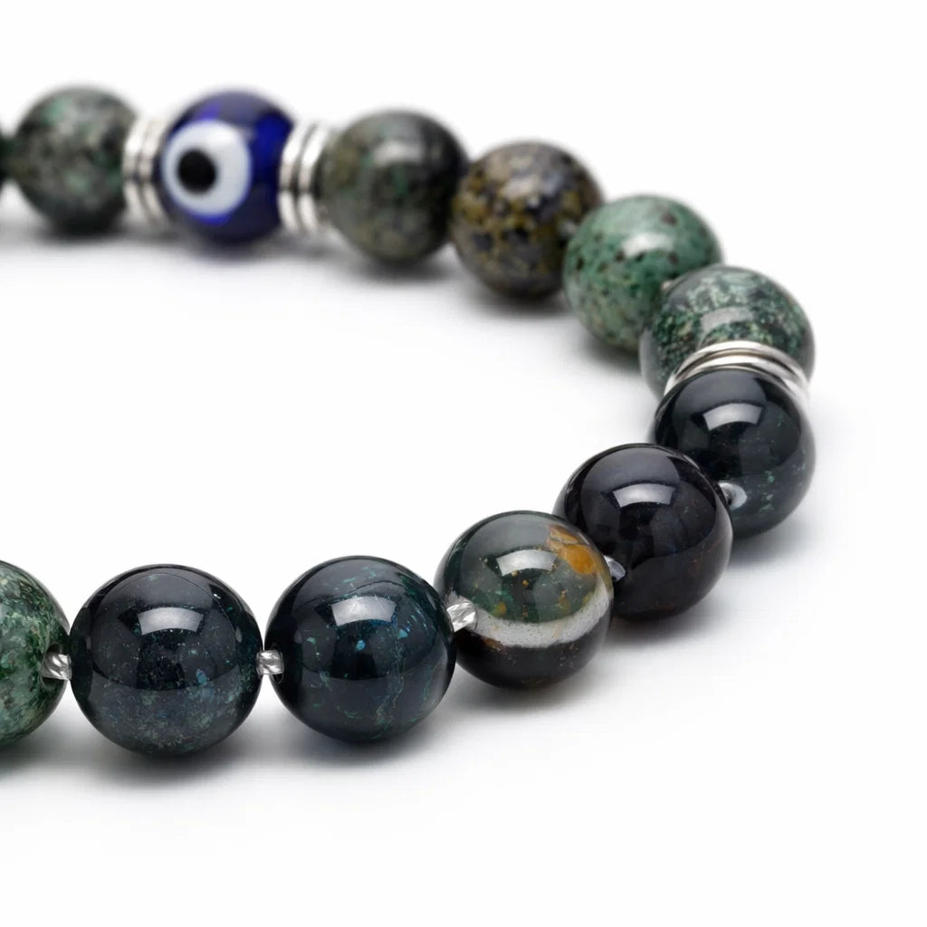 Libra zodiac crystal bracelet with round beads on a clean white background