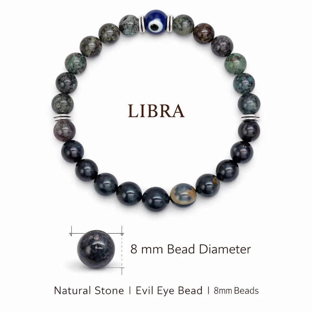 Libra zodiac crystal bracelet showing the bead colour and surface on white