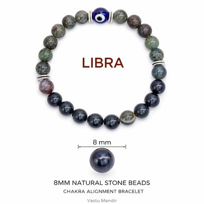 Libra zodiac crystal bracelet in a close white-background bead view
