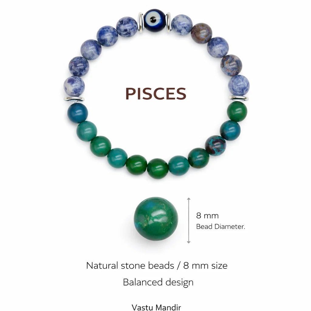 Pisces zodiac crystal bracelet in a close white-background bead view