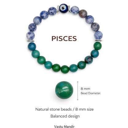 Pisces zodiac crystal bracelet in a close white-background bead view