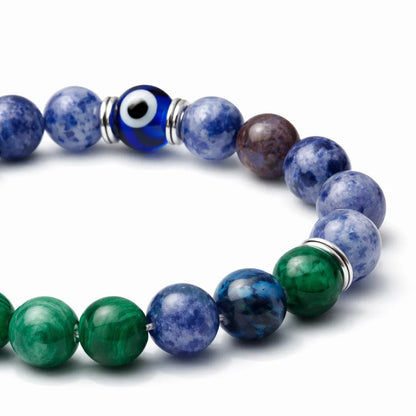 Sagittarius zodiac crystal bracelet with round beads on a clean white background