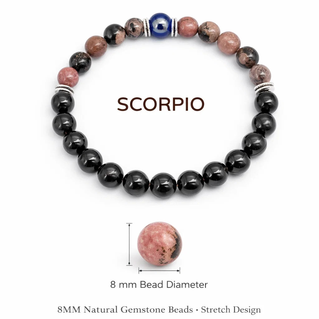 Scorpio zodiac crystal bracelet in a close white-background bead view