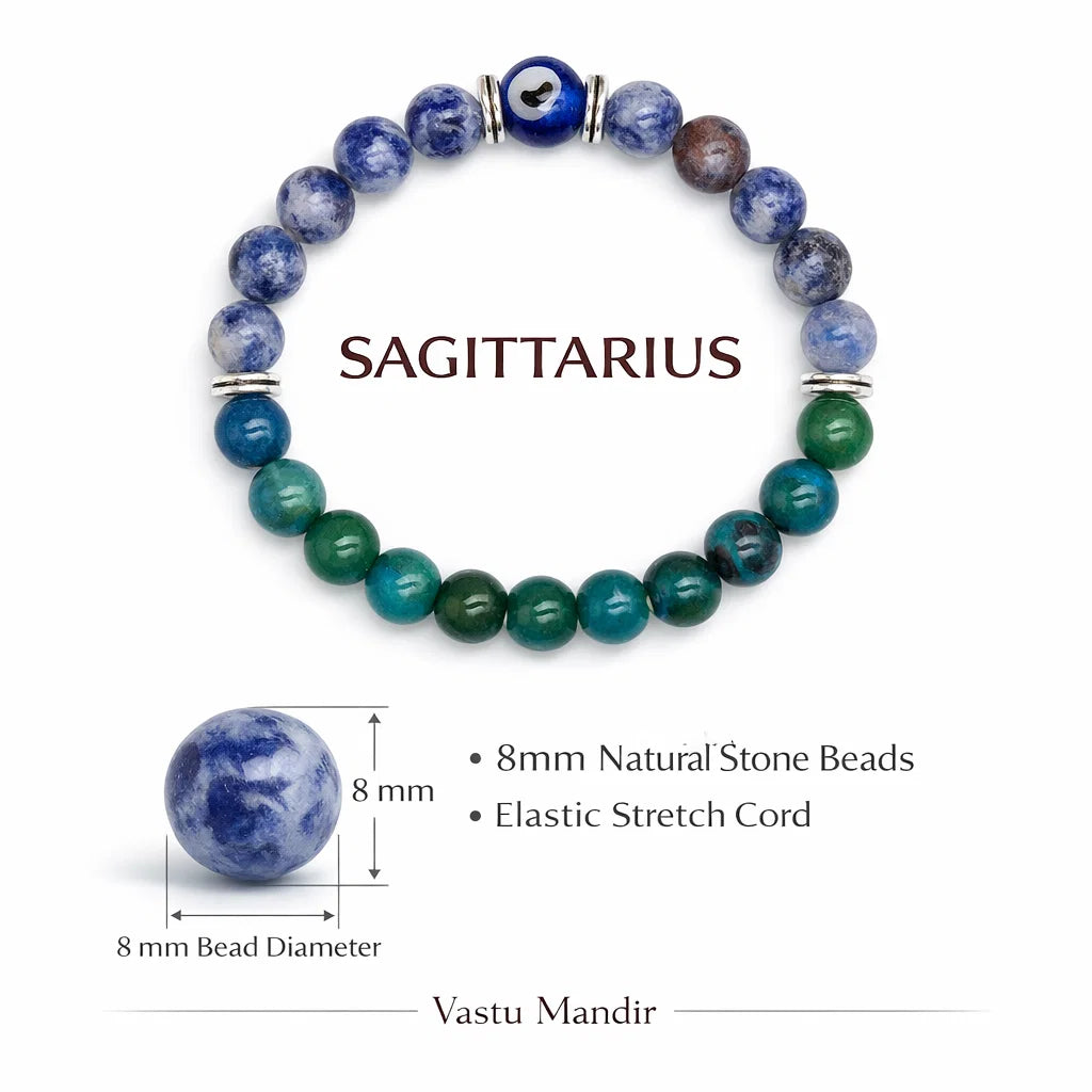 Sagittarius zodiac crystal bracelet centred in a clean product photograph