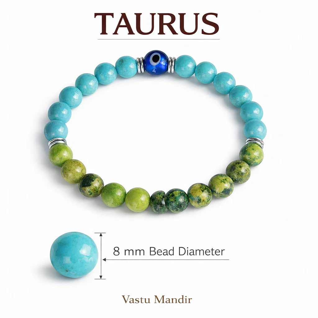 Taurus zodiac crystal bracelet in a close white-background bead view