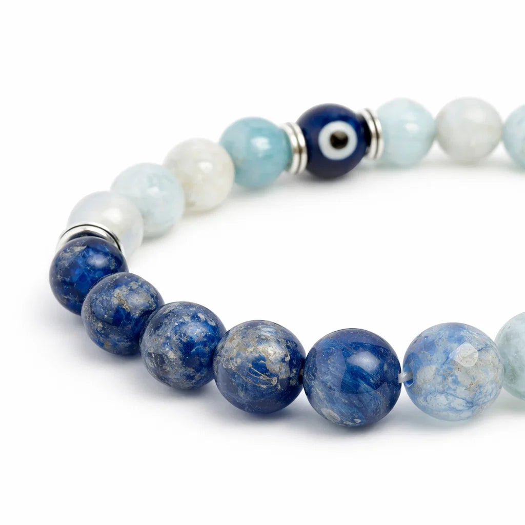 Virgo zodiac crystal bracelet in a close white-background bead view