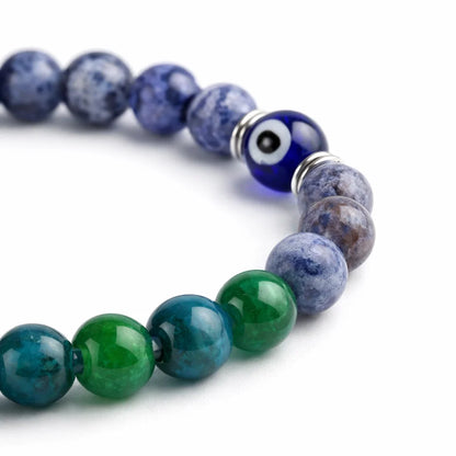Pisces zodiac crystal bracelet with round beads on a clean white background