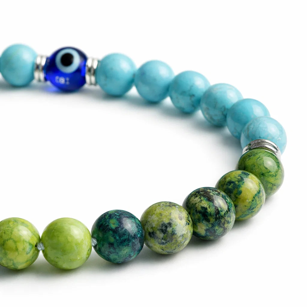 Taurus zodiac crystal bracelet with round beads on a clean white background