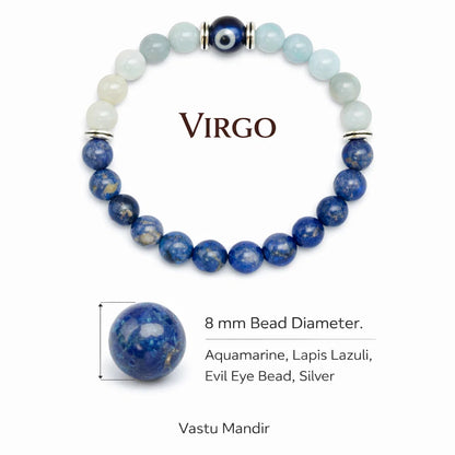 Virgo zodiac crystal bracelet with round beads on a clean white background