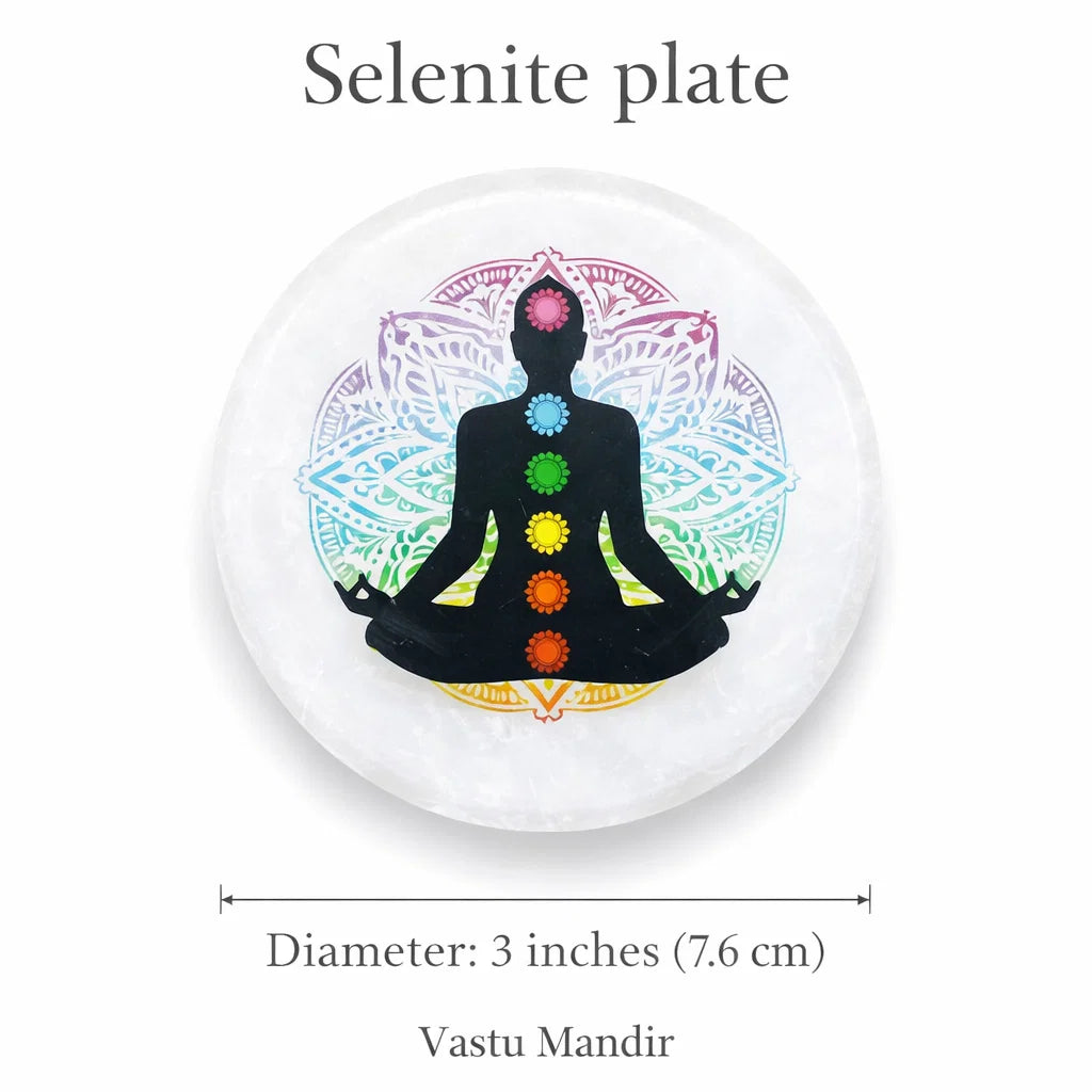 Aura color selenite plate on a clean white background