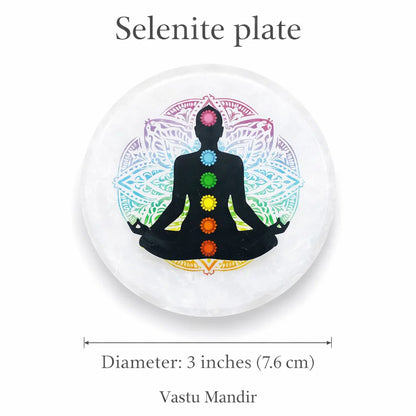 Aura color selenite plate on a clean white background