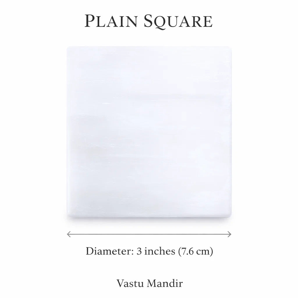 Smooth square selenite plate on a clean white background