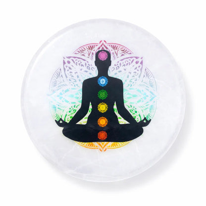Aura color selenite plate in a close product view on white