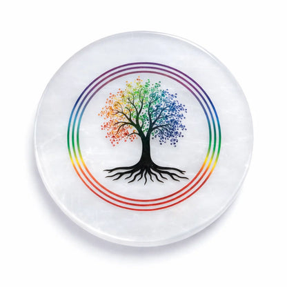 Kalpavriksha selenite plate shown in a clear white-background tree view