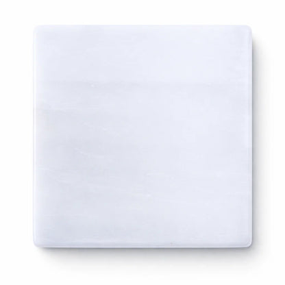 Smooth square selenite plate in a close product view on white