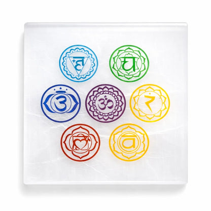 Set of seven chakra symbols on a white background
