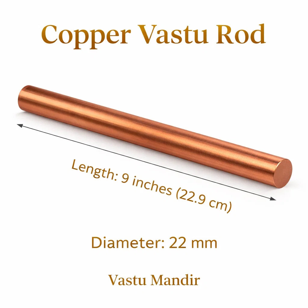 Copper Vastu energy rod infographic summarising visible product features