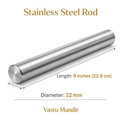 Stainless steel virtual rod dimension graphic showing 9-inch length and 22 mm diameter