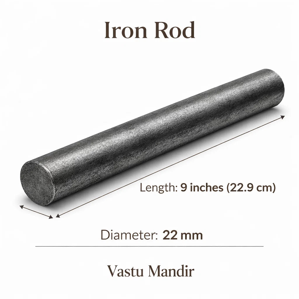 Iron virtual rod dimension graphic showing 9-inch length and 22 mm diameter