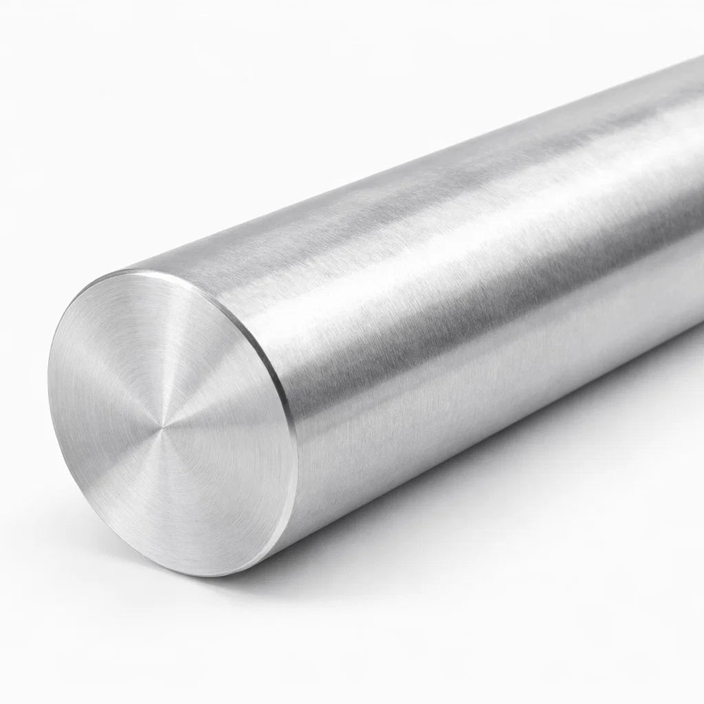 Close-up of the circular end and brushed finish of the aluminium virtual rod