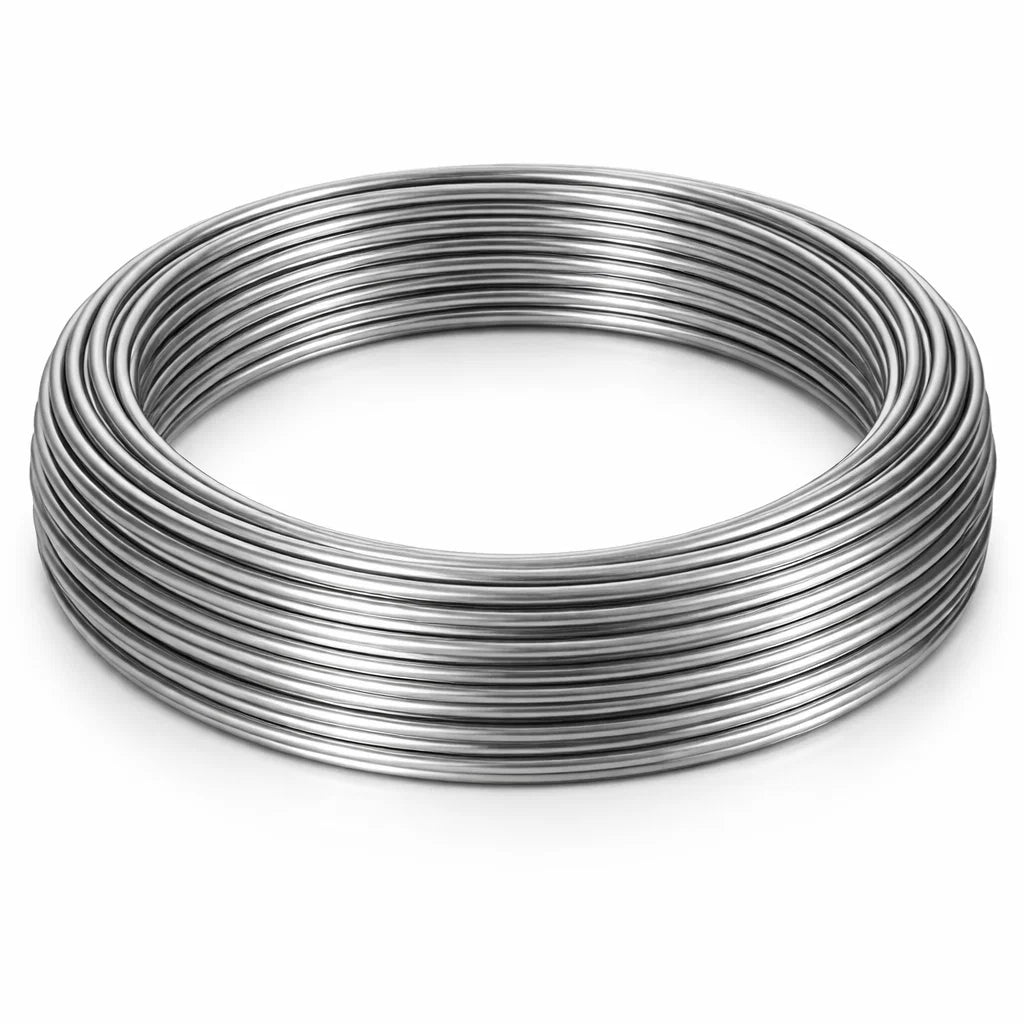 Corrosion-resistant stainless steel wire in a close product view on white