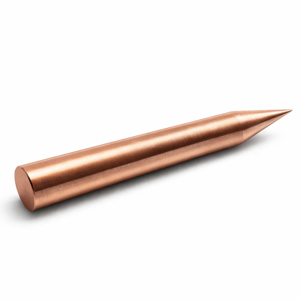 Two long copper Kilak rods arranged diagonally on white