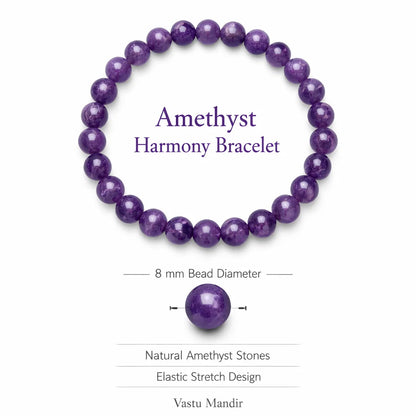 Natural amethyst crystal bracelet with round beads on a clean white background