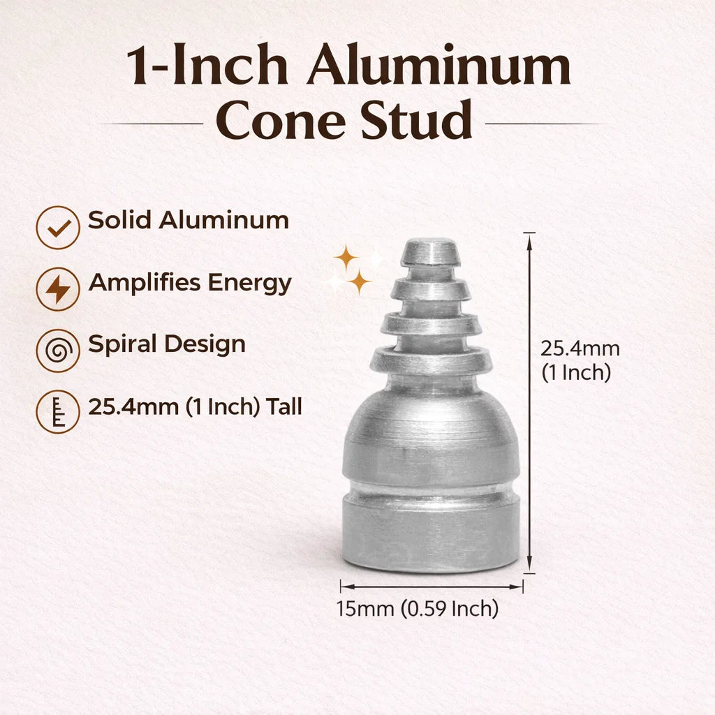 Aluminium cone stud infographic showing 1-inch height and 15 mm base