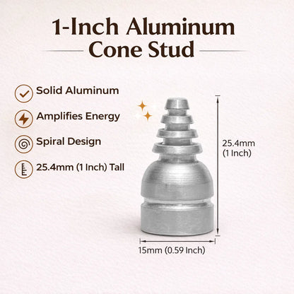 Aluminium cone stud infographic showing 1-inch height and 15 mm base