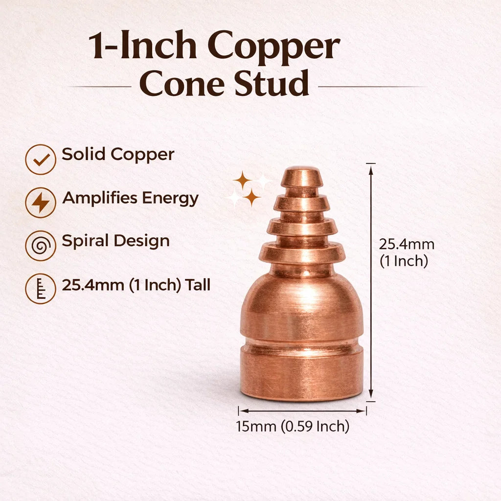 Copper cone stud infographic showing 1-inch height and 15 mm base